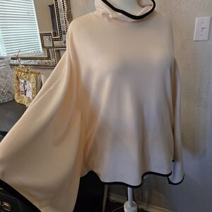 Chic P. Cill Boutique Cream Poncho with Black Accents NWT Large